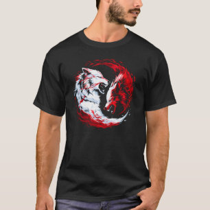 T-shirt Loup Guerrier Cosmique Rouge Blanc