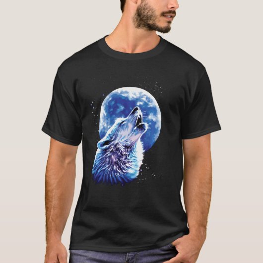 T-shirt Loup hurlant à la lune aime loups aquarelle mignon (Devant)