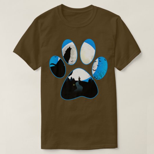 T-shirt Loup hurlant à la lune Bleu Chien Paw Halloween (Design devant)