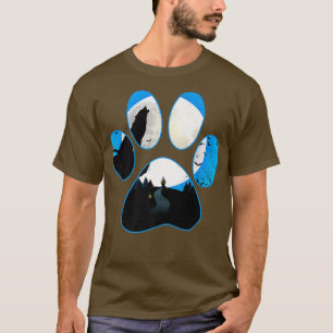 T-shirt Loup hurlant à la lune Bleu Chien Paw Halloween