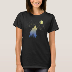 T-shirt Loup hurlant Aux Étoiles Constellations Et Lune Wo