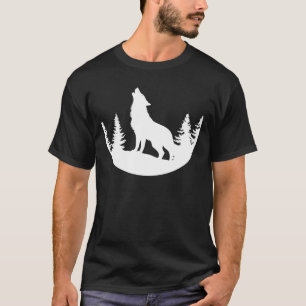 T-shirt Loup hurlant en silhouette de forêt Noir et