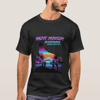 T-shirt Loup hurlant néon Rétro 80 Vaporwave Palmiers