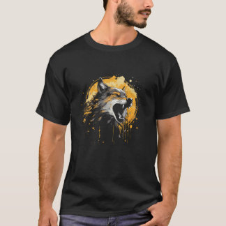 T-shirt Loup hurlant sous Pleine lune femmes tatouage Vint