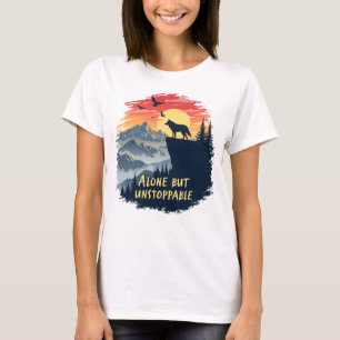 T-shirt Loup hurlant Sur La Lune, Seul Mais Inarrêtable
