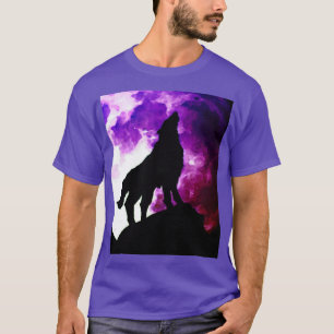 T-shirt Loup hurler à la couleur pourpre de la lune