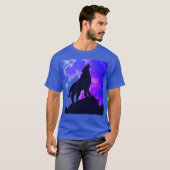 T-shirt Loup hurler à la lune Deep Royal Blue (Devant entier)