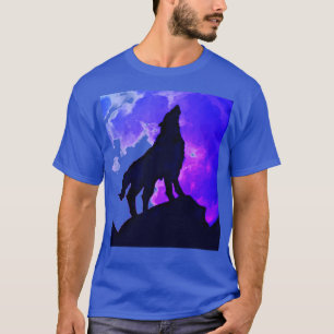 T-shirt Loup hurler à la lune Deep Royal Blue