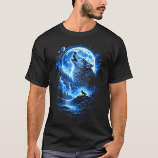 T-shirt Loup Hurleur de la Forêt de la Cascade sous la Lun