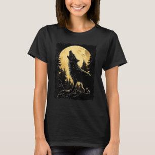 T-shirt Loup majestueux hurler Pleine lune Lumière Ciel de