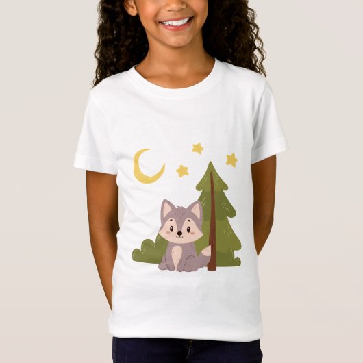 T-Shirt Loup mignon dans la forêt (Devant)