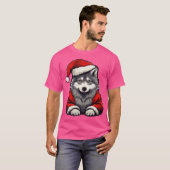 T-shirt Loup mignon Noël Chapeau de Noël Loups Noël (Devant entier)
