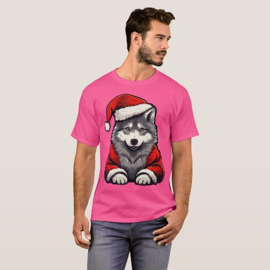 T-shirt Loup mignon Noël Chapeau de Noël Loups Noël (Devant entier)