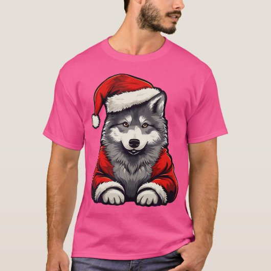 T-shirt Loup mignon Noël Chapeau de Noël Loups Noël (Devant)