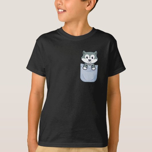 T-shirt Loup mignon suspendu dans une poche (Devant)