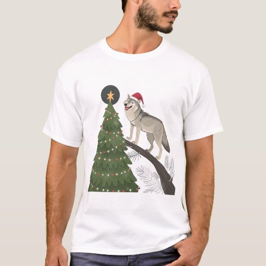 T-shirt Loup Noël Funny sapin de Noël portant le chapeau d (Devant)
