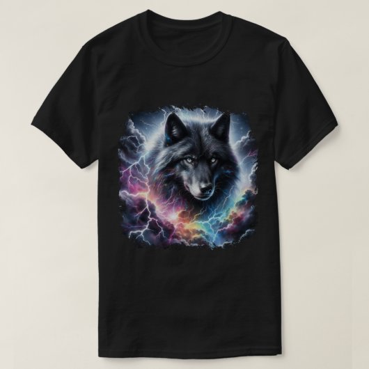T-shirt Loup noir avec éclair (Design devant)