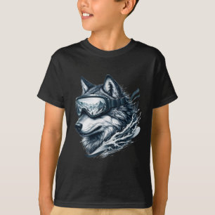 T-shirt Loup portant des lunettes de ski et de snowboard L