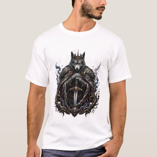 T-shirt Loup Roi Dark Fantasy Graphique Gothique (Devant)