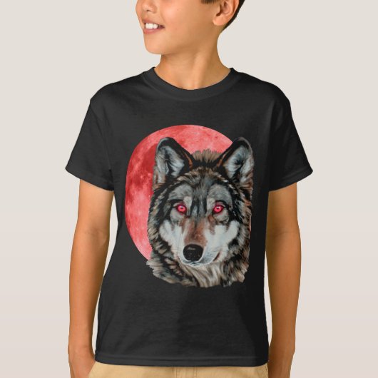 T-shirt Loup rouge de lune (Devant)