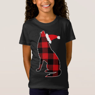 T-Shirt Loup rouge Plaid Santa Hat Noël Pyjama Wolf Lov