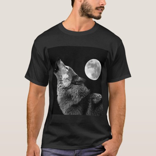 T-shirt Loup solitaire hurle à la lune (Devant)
