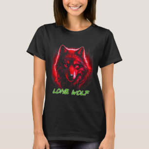T-shirt Loup solitaire visage rouge hurlant sur la lune Ca