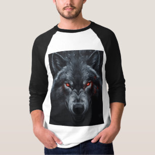 T-shirt Loup Sombre aux Yeux Rouges Brillants Faune Gothiq