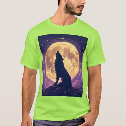 T-shirt Loup sous la Lune. (Devant)