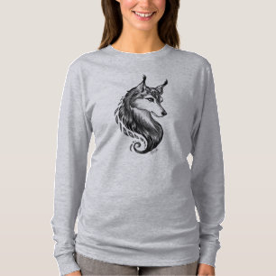 T-shirt Loup tiré par la main blanc noir outre de chemise