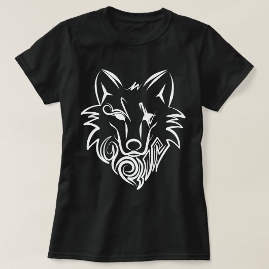 T-shirt Loup tribal noir et blanc (Design devant)