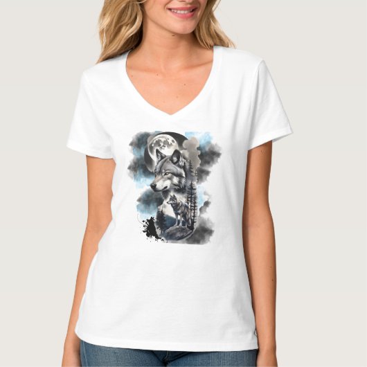 T-shirt Loups de lune noire (Devant)