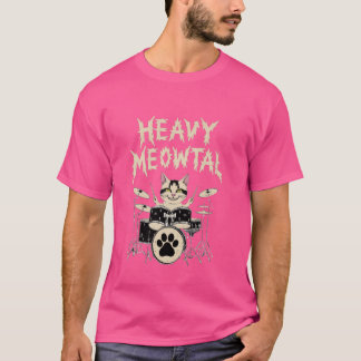 T-shirt Lourde Meowtal Headbanger Gift Drummer Chat Jouer