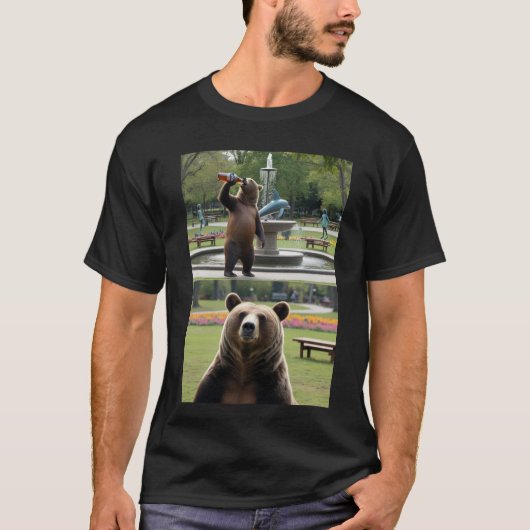 T-shirt "L'ours profite d'une pinte - Tee graphique amusan (Devant)
