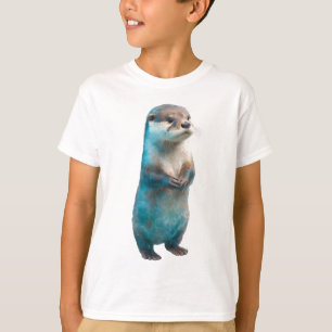 T-shirt Loutre Blue Splash debout curieuse Enfants