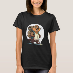 T-shirt Loutre castor randonnée heureuse avec sac à dos