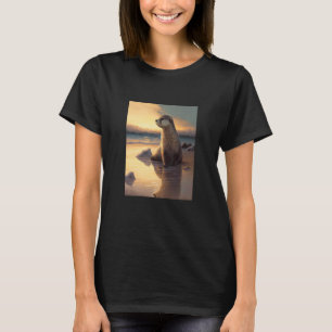 T-shirt Loutre de mer Rétro Coucher de soleil Mignonne Lou