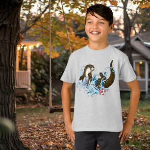 T-shirt Loutre de rivière fantaisiste bleue ludique éclabo