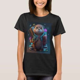 T-shirt Loutre étudiante avec un cartable de rentrée scola