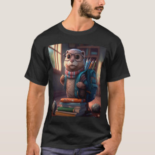 T-shirt Loutre étudiante avec un cartable de rentrée scola