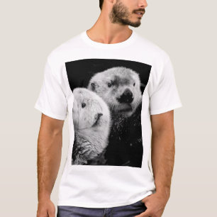 T-shirt Loutres de mer : Paire blanche noire.