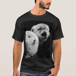 T-shirt Loutres de mer : Paire blanche noire.