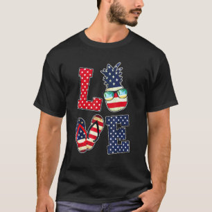 T-shirt Love 4 Juillet Drapeau Américain Lunettes de solei