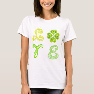 T-shirt LOVE 4 Leaf Heart Diamonds Jour de la Saint Patric