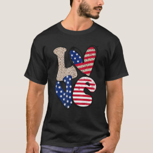 T-shirt Love America Entendez 4 Juillet Leopard Usa Drapea