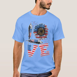 T-shirt Love American Flag Sunflower 4th Of July Premium 