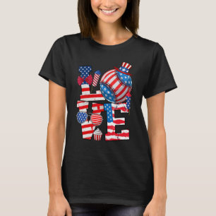 T-shirt Love Baseball 4 juillet Playe de Baseball Patrioti