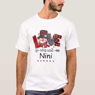 T-shirt Love Being Called Nini Snowman Christmas Red Plaid