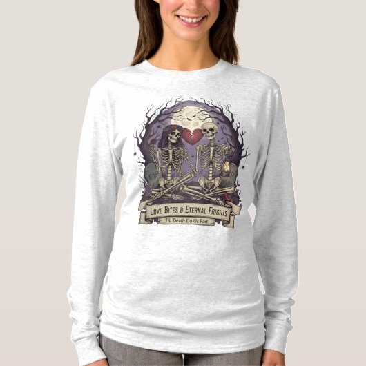 T-shirt "Love Bites & Eternal Frights" Squelette long (Devant)