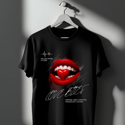 T-shirt Love Bites Red Lips Heart Attitude Graphic